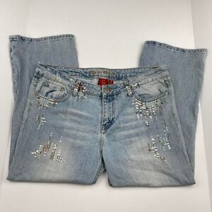VTG‎ Y2K Rhinestone Embellished Denim Capris Size 11